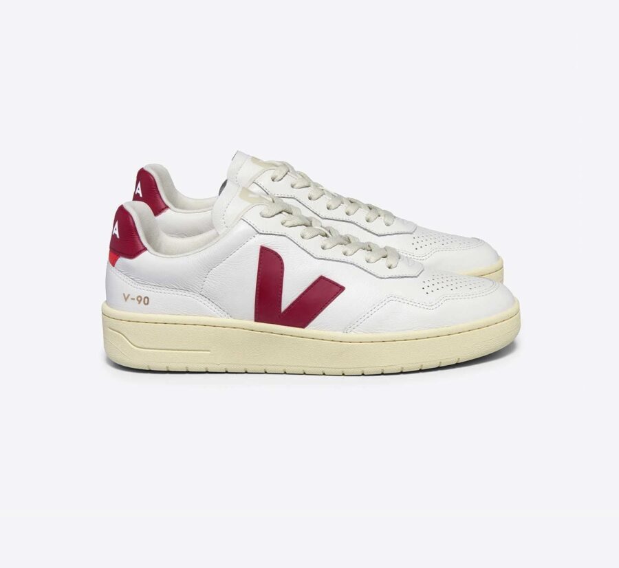 TENIS VEJA V-90 LEATHER WHITE MARSALA
